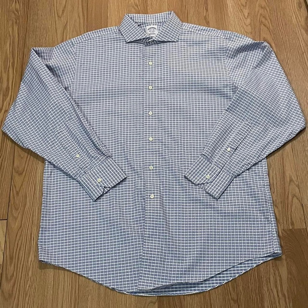 Brooks Brothers Mens 16.5x35 Long Sleeve Button Up Dress Shirt Check Non-Iron